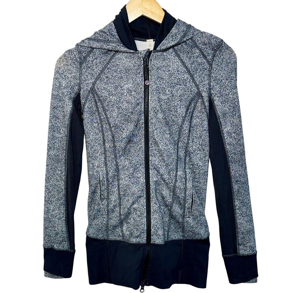 NEW Lululemon Daily Practice Jacket Black Gray Full Zip Hooded Athletic Womens 4